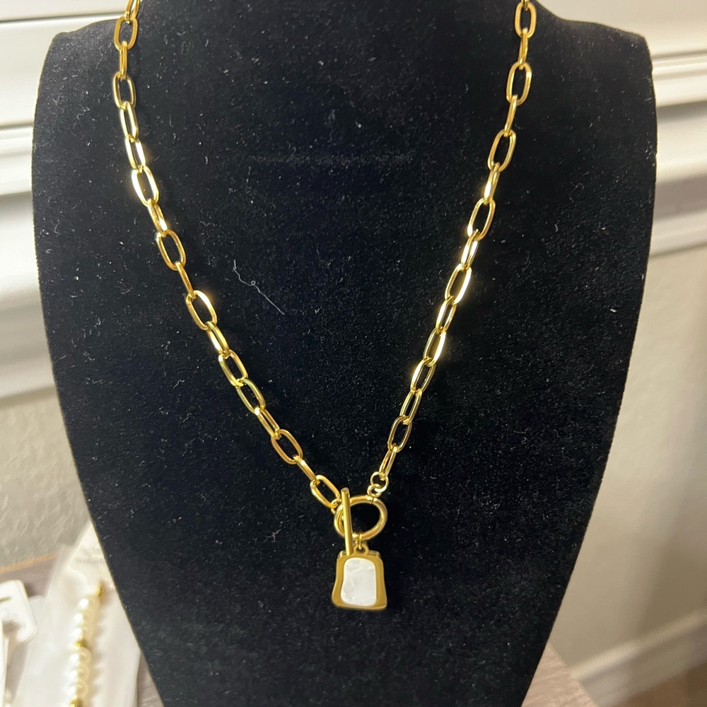 Gold plated stainless steel 20” Necklace with Pendant toggle closures for women